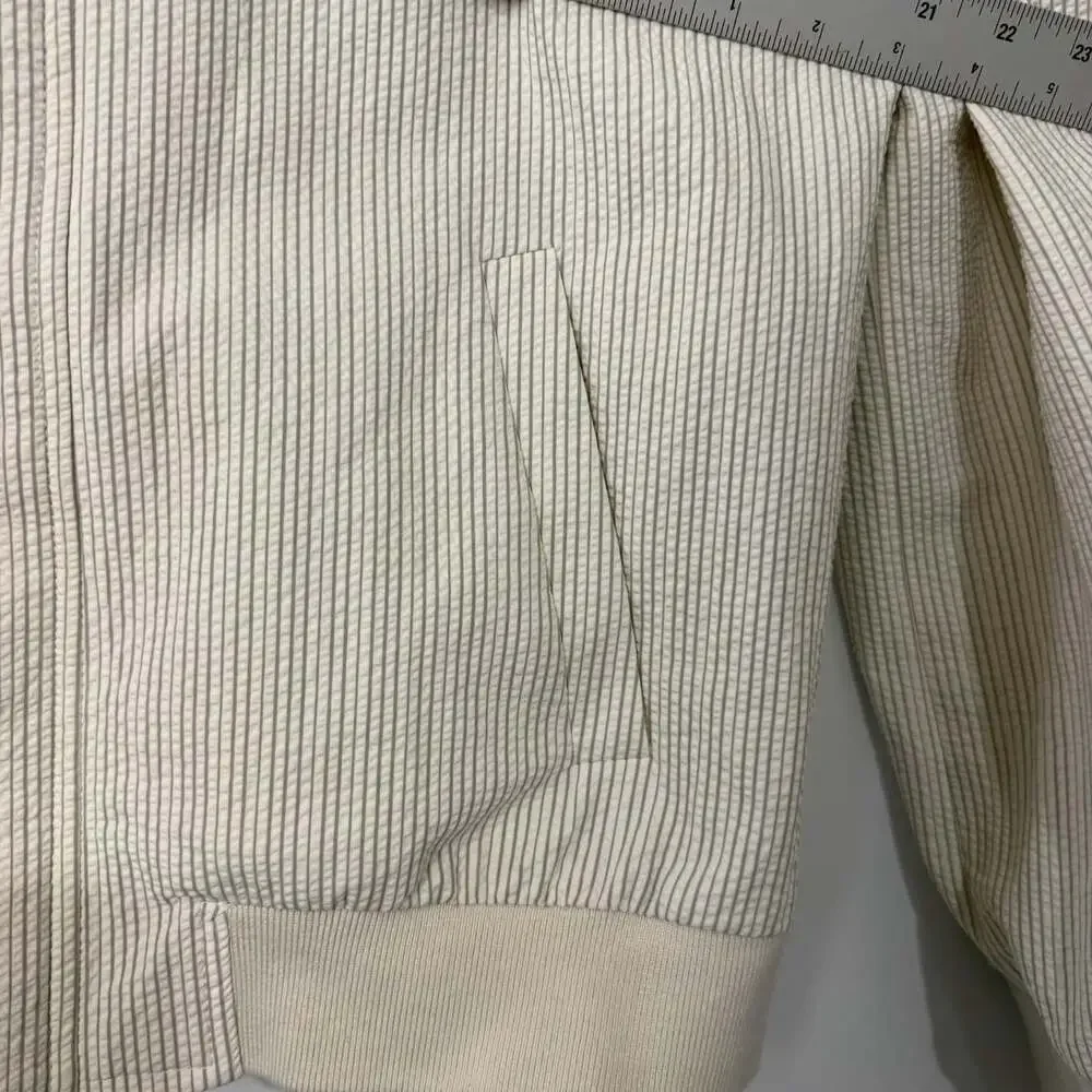 boohooMAN Seersucker Jacket Size Medium White Striped Bomber Coat